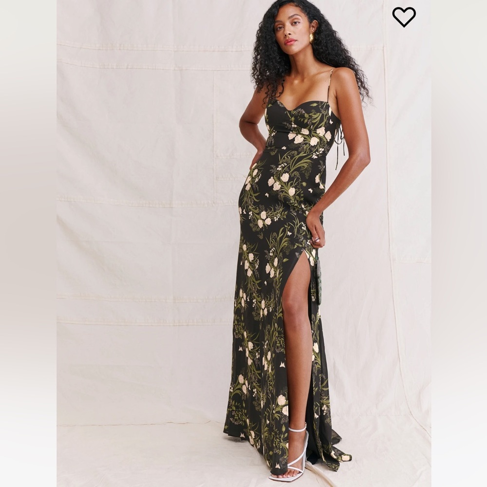 Reformation Melita Black Floral Gown - Size 2